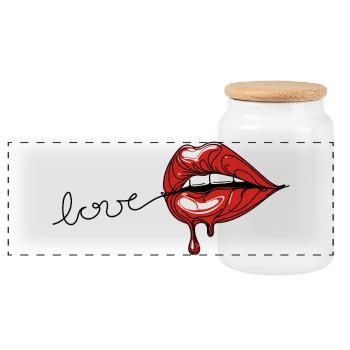 Crimson Drip - Red Lips Line Art - Boîte à biscuits avec couvercle en bois - blanc - Devant
