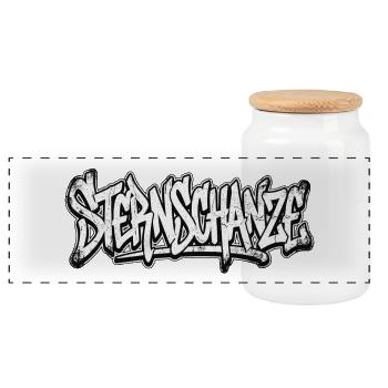 Sternschanze Hamburg Graffiti Hip Hop Tag - Panorama Keksdose mit Holzdeckel - Weiß - Vorne