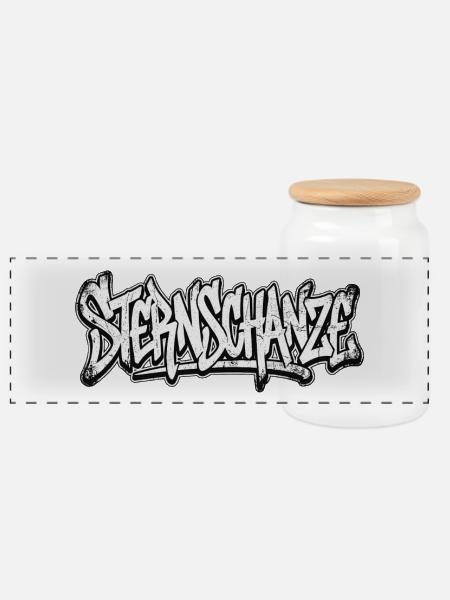 Sternschanze Hamburg Graffiti Hip Hop Tag - Panorama Keksdose mit Holzdeckel - Weiß