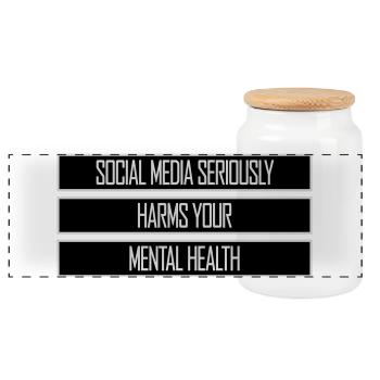 Social Media Seriously Harms Mental Health Spruch - Panorama Keksdose mit Holzdeckel - Weiß - Vorne