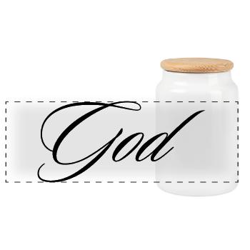 God Cursive Calligraphy Modern Faith Design - Panoramic Cookie Jar with Wooden Lid - white - Front