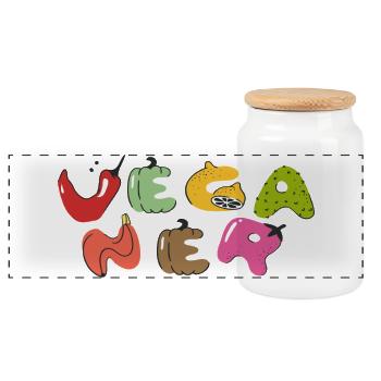 Vegan - Panoramic Cookie Jar with Wooden Lid - white - Front