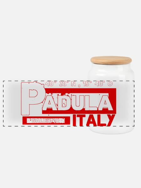 Padula itanlen Salerno Koordinaten - Panorama Keksdose mit Holzdeckel - Weiß