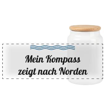 Mein Kompass zeigt nach Norden - Panorama Keksdose mit Holzdeckel - Weiß - Vorne