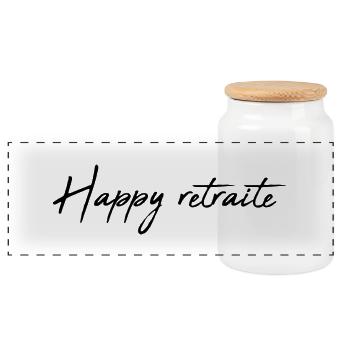 RETIREMENT. RETIREMENT. RETIRED. RETIREMENT - Panoramic Cookie Jar with Wooden Lid - white - Front