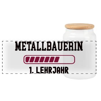 Ausbildung Metallbauerin 1. Lehrjahr Metallbau - Panorama Keksdose mit Holzdeckel - Weiß - Vorne