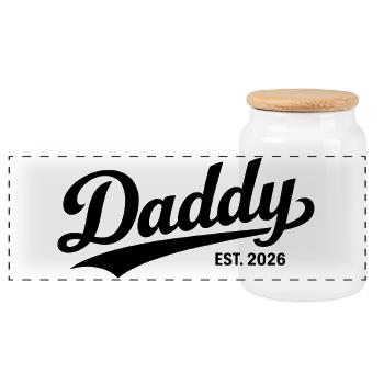 Daddy's 2026 Daddy-to-be New Father Gift - Panoramic Cookie Jar with Wooden Lid - white - Front