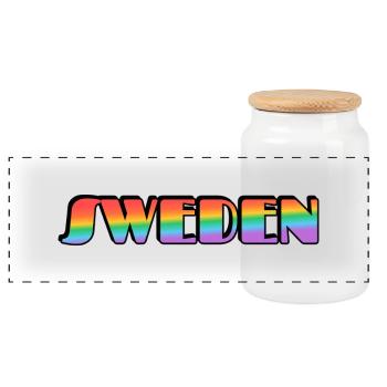 Gay Sweden Rainbow Typography - Panoramic Cookie Jar with Wooden Lid - white - Front