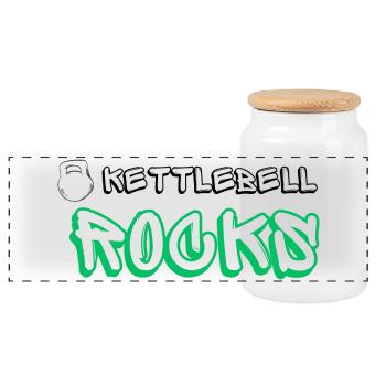 Kettlebell ROCKS Shirts grün - Panorama Keksdose mit Holzdeckel - Weiß - Vorne