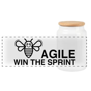 BE AGILE WIN THE SPRINT - Panorama Keksdose mit Holzdeckel - Weiß - Vorne