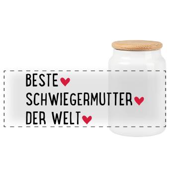 Beste Schwiegermutter der Welt - Panorama Keksdose mit Holzdeckel - Weiß - Vorne