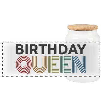 Retro Birthday Queen Women Birthday Party Gift - Panoramic Cookie Jar with Wooden Lid - white - Front
