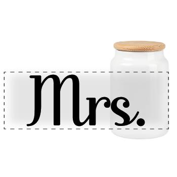 Mrs. Matching Couple Engagement Wedding Honeymoon - Panoramic Cookie Jar with Wooden Lid - white - Front