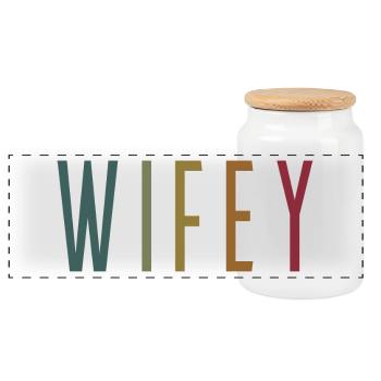 Retro Wifey Matching Couple Wedding Party Marriage - Panoramic Cookie Jar with Wooden Lid - white - Front