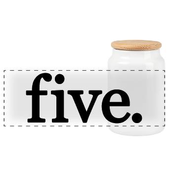 Five - 5 Years Old Birthday, 5 Year Anniversary - Panoramic Cookie Jar with Wooden Lid - white - Front