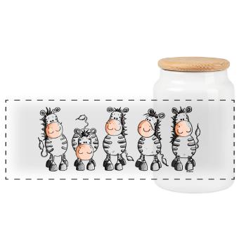 Funny Zebras - Zebra - Panorama Keksdose mit Holzdeckel - Weiß - Vorne