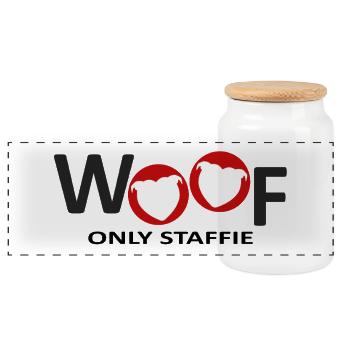 Staffie woof - 032 - Boîte à biscuits avec couvercle en bois - blanc - Devant