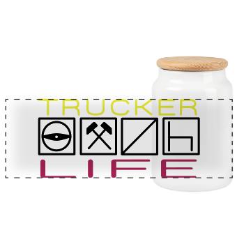 Trucker Life,Professional Driver,Long-Distance Driver - Panoramic Cookie Jar with Wooden Lid - white - Front