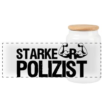 Starker Polizist, Polizei, Sprüche, Geschenk - Panorama Keksdose mit Holzdeckel - Weiß - Vorne