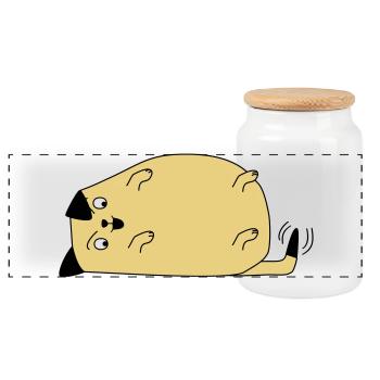 Dog looks on his tail - Panoramic Cookie Jar with Wooden Lid - white - Front