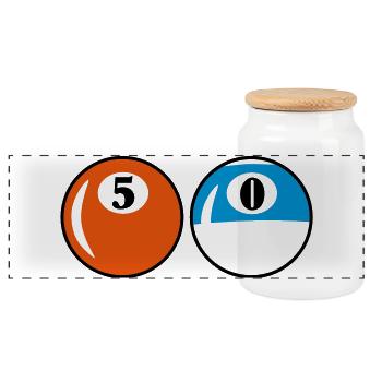 Billiard Balls - 50 years birthday - Panoramic Cookie Jar with Wooden Lid - white - Front