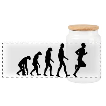 Running / Jogging / Run / Trail / Sport - Panoramic Cookie Jar with Wooden Lid - white - Front