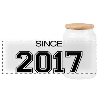 Since 2017 | Athletic Varsity Style Date - Panoramic Cookie Jar with Wooden Lid - white - Front