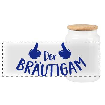 bräutigam hochzeit junggesellenabschied - Panorama Keksdose mit Holzdeckel - Weiß - Vorne