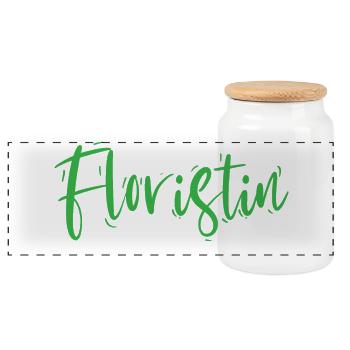 Floristin Design – Eleganter Schriftzug - Panorama Keksdose mit Holzdeckel - Weiß - Vorne