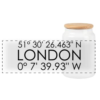 London coordinates - Panoramic Cookie Jar with Wooden Lid - white - Front