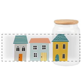 Houses - Panoramic Cookie Jar with Wooden Lid - white - Front