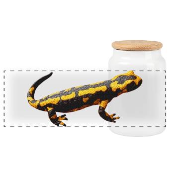 lurch, amphibie, Feuersalamander, tiermotive mann - Panorama Keksdose mit Holzdeckel - Weiß - Vorne