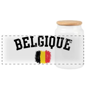 Belgian Flag Brushstroke - Panoramic Cookie Jar with Wooden Lid - white - Front
