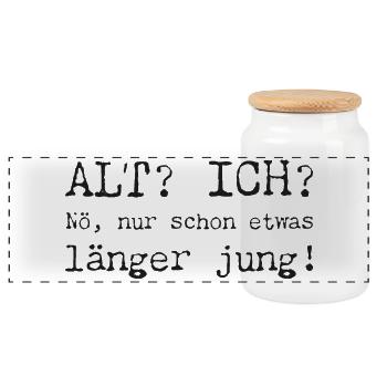 Ich bin nicht alt, länger jung - Spruch - Panorama Keksdose mit Holzdeckel - Weiß - Vorne