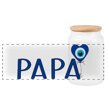 Papa mit Nazar Luftballon - Panorama Keksdose mit Holzdeckel - Weiß - Vorne