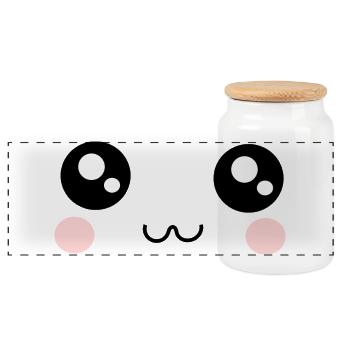 Kawaii Face Funny - Panoramic Cookie Jar with Wooden Lid - white - Front