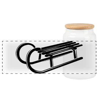 Traîneau Illustration Symbole Graphique Neige Hiver - Boîte à biscuits avec couvercle en bois - blanc - Devant