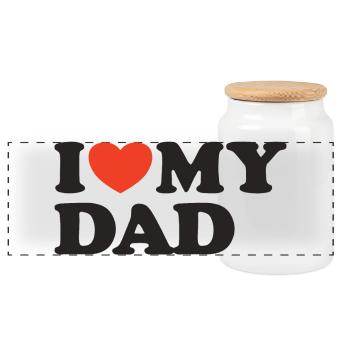 I love my Dad Heart Shirt - Panoramic Cookie Jar with Wooden Lid - white - Front
