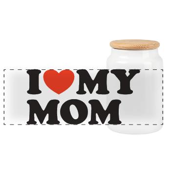 I love my Mom Heart Shirt - Panoramic Cookie Jar with Wooden Lid - white - Front