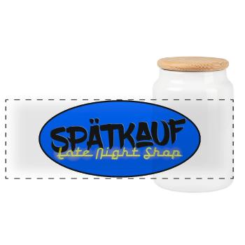 Spätkauf - Late Night Shop - Wortwitz Späti Spruch - Panorama Keksdose mit Holzdeckel - Weiß - Vorne