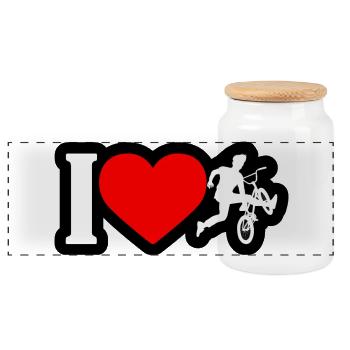 I Love BMX Stunt Silhouette - Panoramic Cookie Jar with Wooden Lid - white - Front