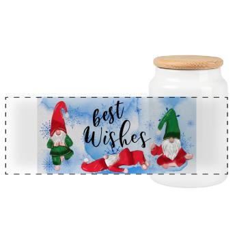 Yoga Wichtel Best Wishes -lustige Weihnachts-Gnome - Panorama Keksdose mit Holzdeckel - Weiß - Vorne