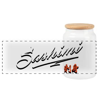 Sashimi Sushi - I Love Sashimi - Japanese Cuisine - Panoramic Cookie Jar with Wooden Lid - white - Front