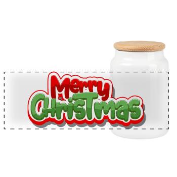 Merry Christmas Bold Script Graphic - Panoramic Cookie Jar with Wooden Lid - white - Front