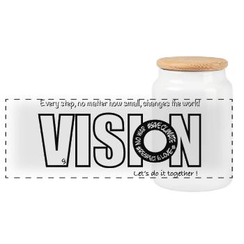 Inspirational Vision Motif Graphic - Panoramic Cookie Jar with Wooden Lid - white - Front