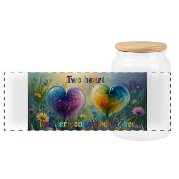 Zwei Herzen für immer in Liebe verbunden - Panorama Keksdose mit Holzdeckel - Weiß - Vorne