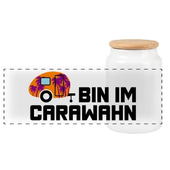 Caravan Palm Trees Caravan Holiday Camping Camper - Panoramic Cookie Jar with Wooden Lid - white - Front