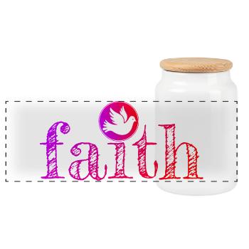 Faith - Panoramic Cookie Jar with Wooden Lid - white - Front