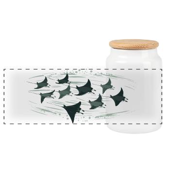 Manta Rochen Schwarm – Elegante Unterwasserwelt - Panorama Keksdose mit Holzdeckel - Weiß - Vorne