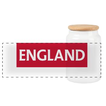 English Text and Flag Design - Panoramic Cookie Jar with Wooden Lid - white - Front